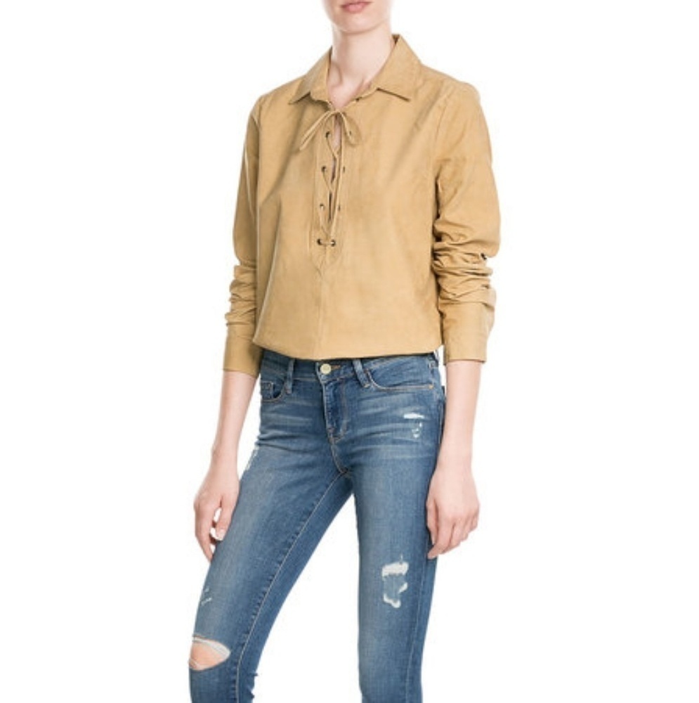 Frame Denim Suede Lace-up Top Sz‎ S
